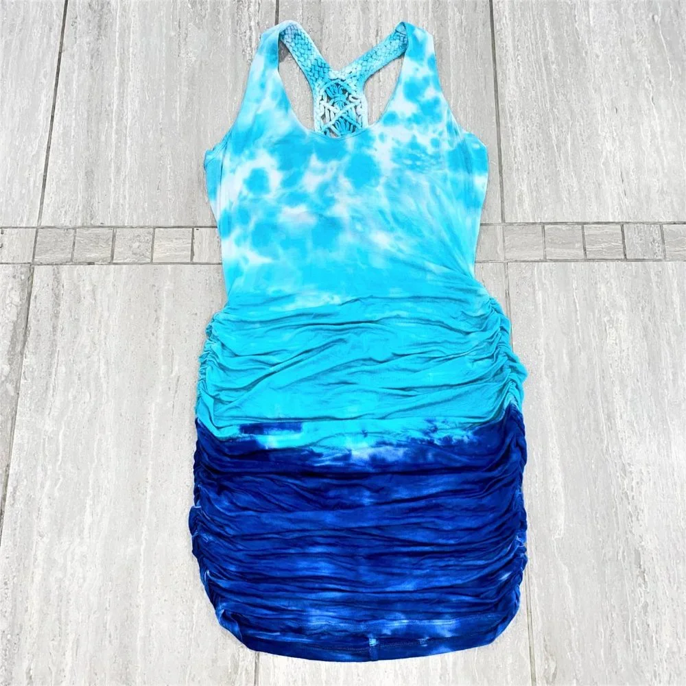 Venus Women's Bodycon Ruched Macrame Back Sleeveless Dress Blue Size S - Picture 12 of 16